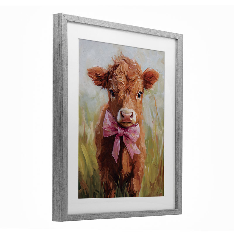 «Coquette Trotting Cow», reproduction sous verre encadrée par Nina Blue, Cadre de ferme gris, H 21 po x l 17 po