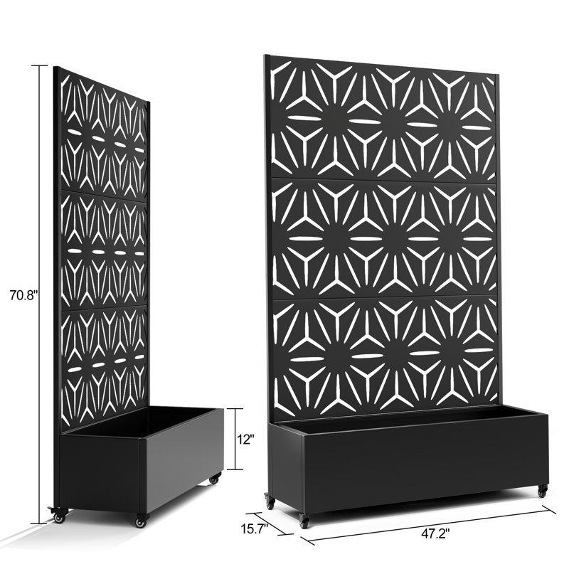 Metal Planter Wall with Trellis and Wheels, Rolling Raised Garden Bed with Privacy Screen, Outdoor Vertical Planter Box for Climbing Plants, Vegetables & Flowers, Weather-Resistant Metal