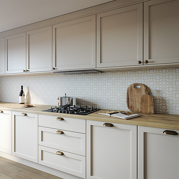 Moss Tessera Aluminium Kitchen Hob Splashback, 305 cm x 75 cm , Beige/White