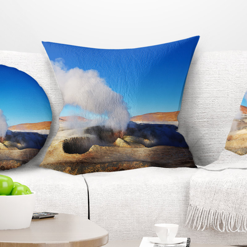 Coussin Geyser Sol De Manana, Bolivie, 16 po x 16 po, Coussin décoratif