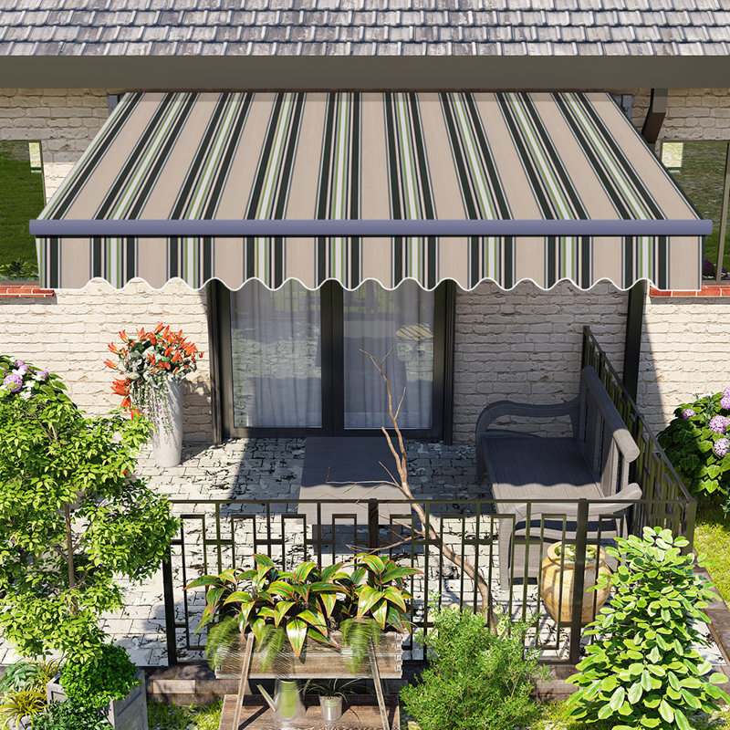 Dakota Fields 200cm W x 150cm D Fabric Multi-Stripe Cover Retractable Patio Awning