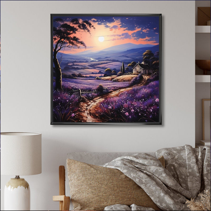 Countryside Lavender Landscape Patchwork III - Landscapes Wall Art Prints, H 16 po x l 16 po x P 1 po, Cadre flottant noir