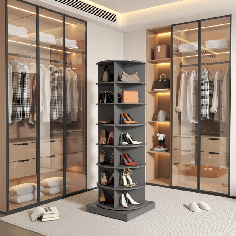 New 360 Gray Rotating Shoe Cabinet With 7 Layers Can Accommodate Up To 28 Paris Shoes, Gray