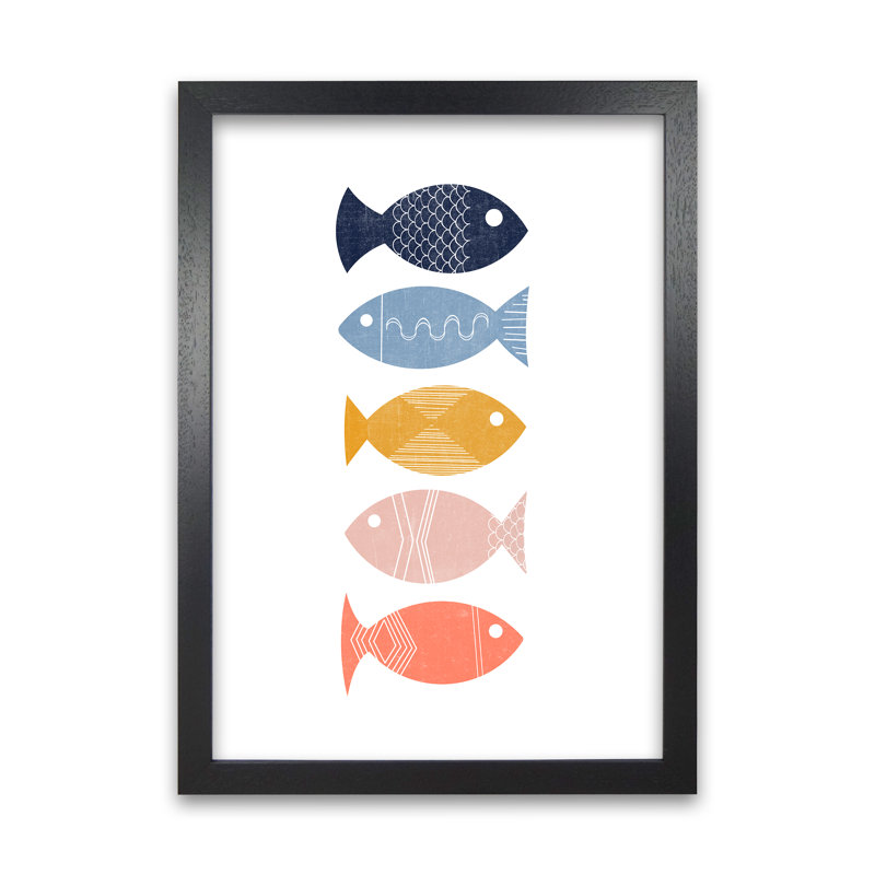 Scandinavian Geometric Fish A - Print, 42cm H x 30cm W x 3cm D, Black Frame