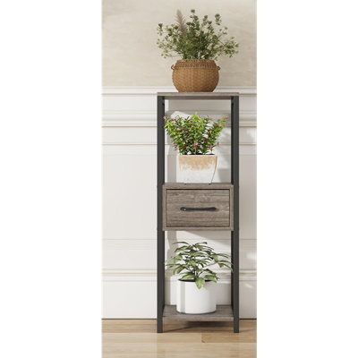 3-Tier Plant Stand Indoor, Corner Display Shelf With Drawer & Anti-Tipping Devices, Freestanding Plant Table Corner Night Stand For Balcony, Living Room, Office