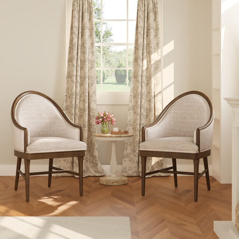 Reuben Twill Upholstered Dining Chairs With Curved Back & Rubberwood Frame