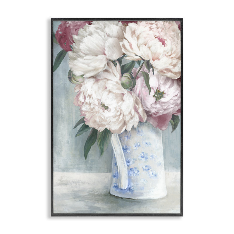  «Peony Blossom Vase», estampe numérique par Alex Black, H 18 po x l 12 po, Giclée encadrée noir minuit