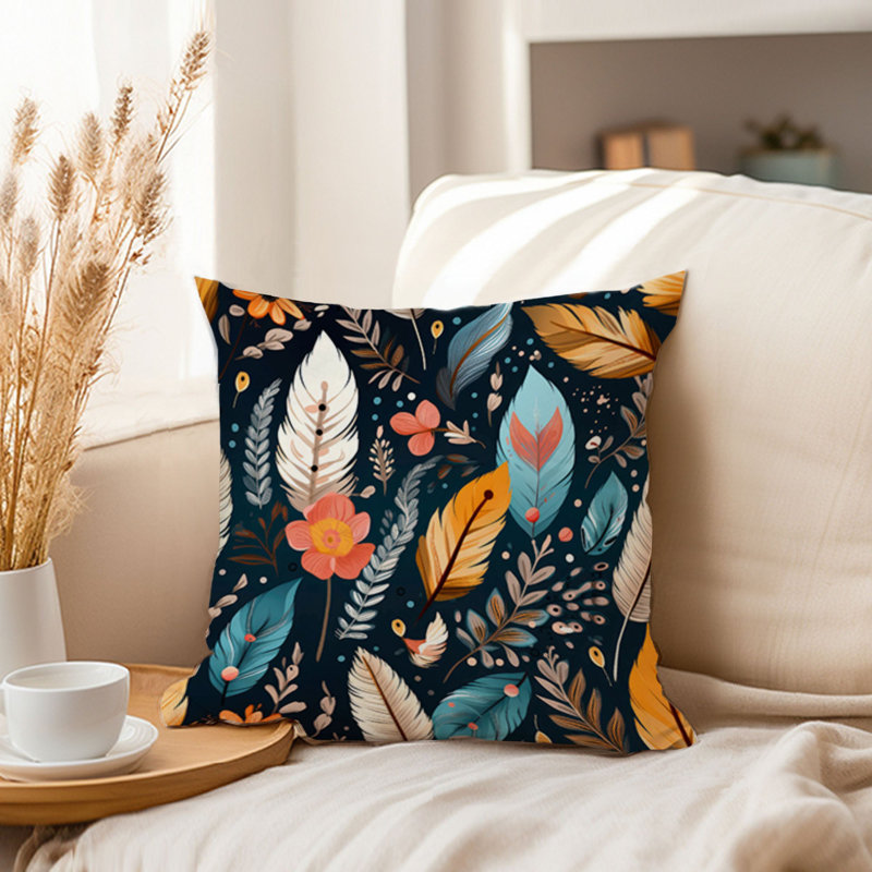 Boho Feather Pattern I Bohemian, 18"H x 18"W