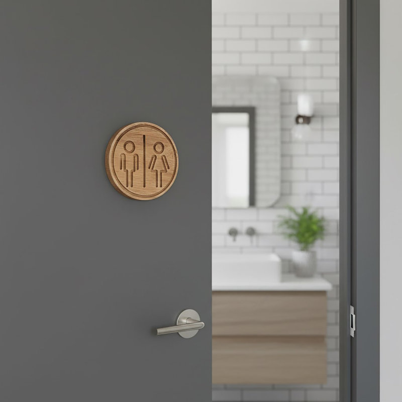 Plaque de porte en bois pour salle de bain, Beige