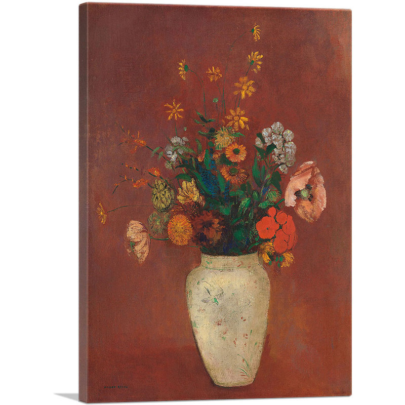 "Bouquet dans un vase chinois" par Odilon Redon - reproduction d'art sur toile tendue, H 40 po x l 26 po x P 1,5 po