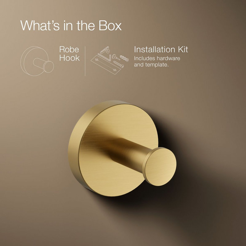 Elate Robe Hook, Vibrant Brushed Moderne Brass