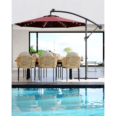 Outdoor Patio Umbrella with Solar LED Lights and Tilt Adjustment, Market Umbrella with Crank Lift for Garden Deck Poolside Backyard