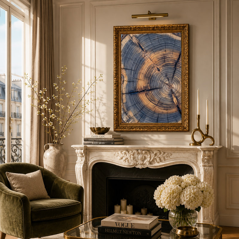 Art mural en toile avec anneaux de croissance d'arbre en brun naturel et gris, H 30 po x l 20 po
