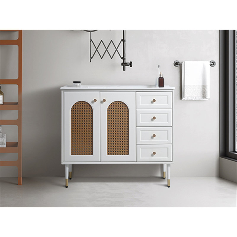 36" Bathroom Vanity With Ceramic Basin, White