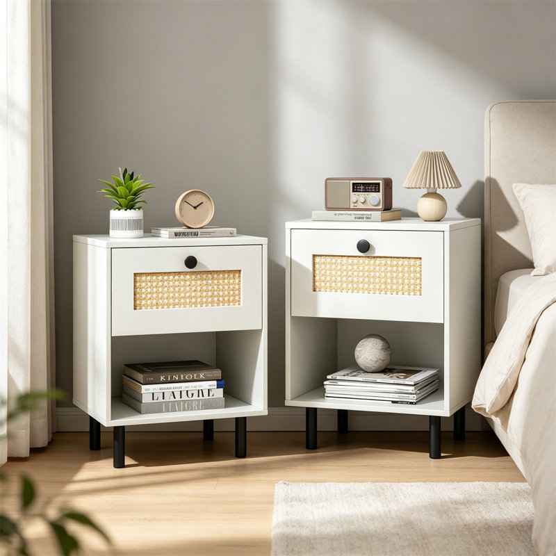 Set of 2 Rattan Nightstand