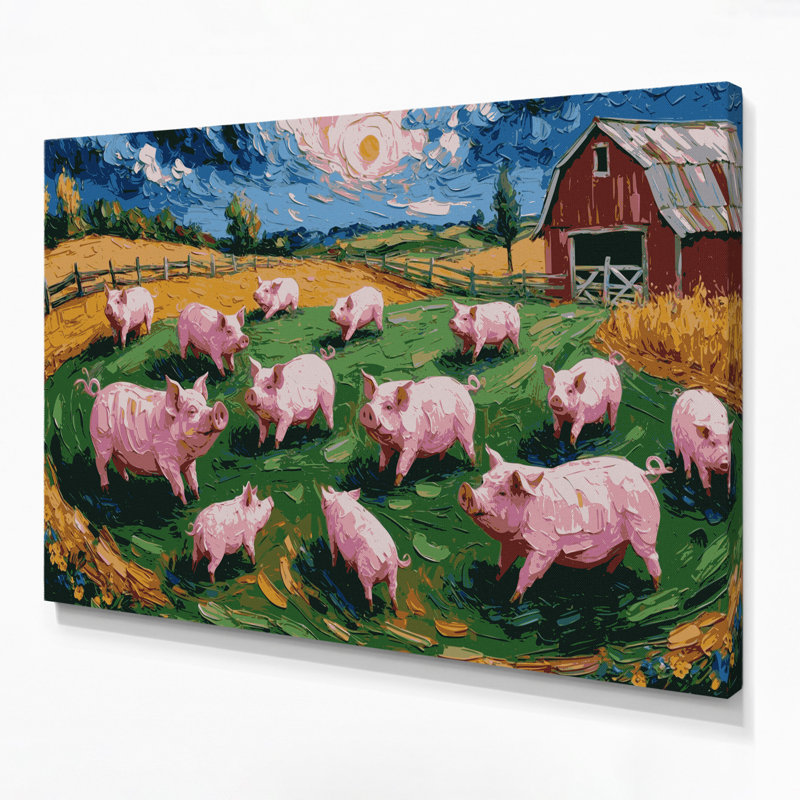 Ferme, cochons verts, art mural sur toile, H 20 po x l 30 po