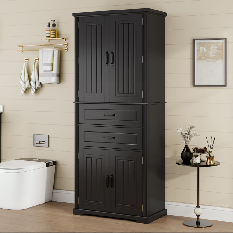 Storage Cabinet with 2 Drawers with Slide Rails and Adjustable Shelf, Black