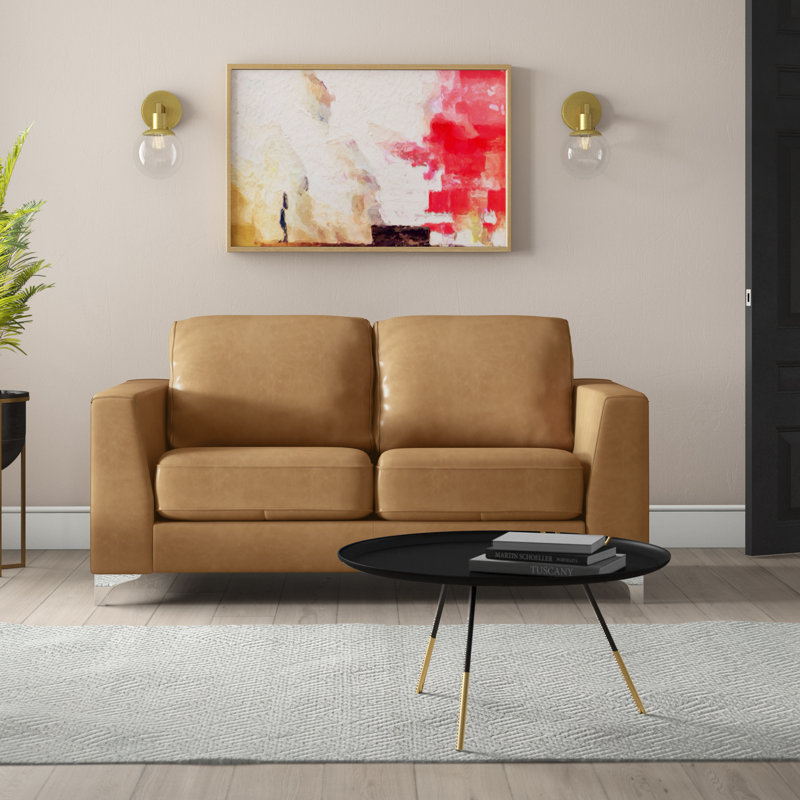Causeuse à accoudoirs carrés en cuir Shupe, Cuir synthétique caramel