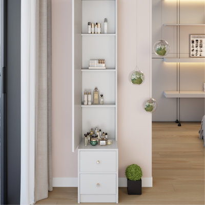 11.8" X 15.7" 63" Full Body Dressing Mirror Cabinet, Multi Layer High Capacity, Unique Minimalist Design, American Style, White Beautify Indoor Space,
