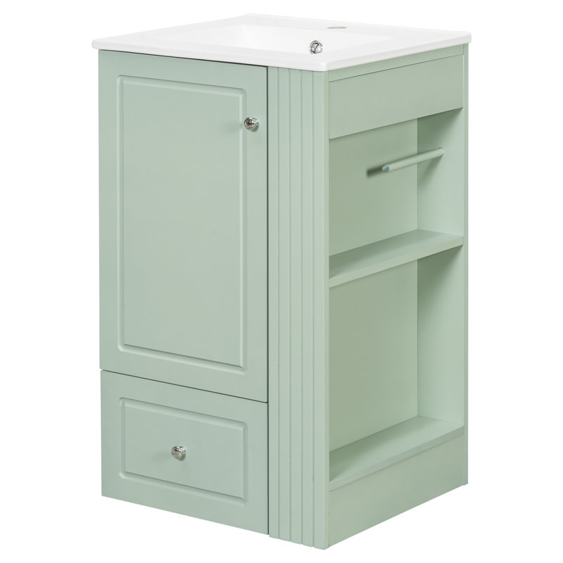 Meuble-lavabo moderne et compact avec lavabo en céramique, Vert