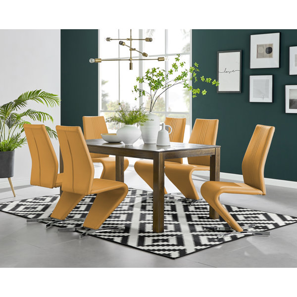 Ivy Bronx Anders Dark Walnut Solid Wood Dining Table Set with 6 Modern ...