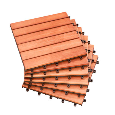 Anwyll 12'' L x 12'' W Wood Interlocking Deck Tile in Reddish Brown