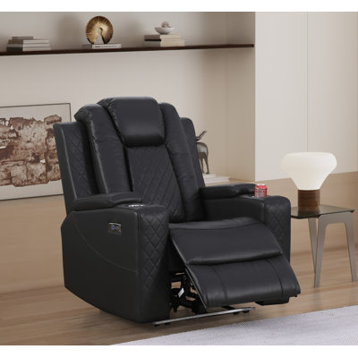 Power Pu-leather Recliner Single Chair With In-arm Storage & Led Base Lights