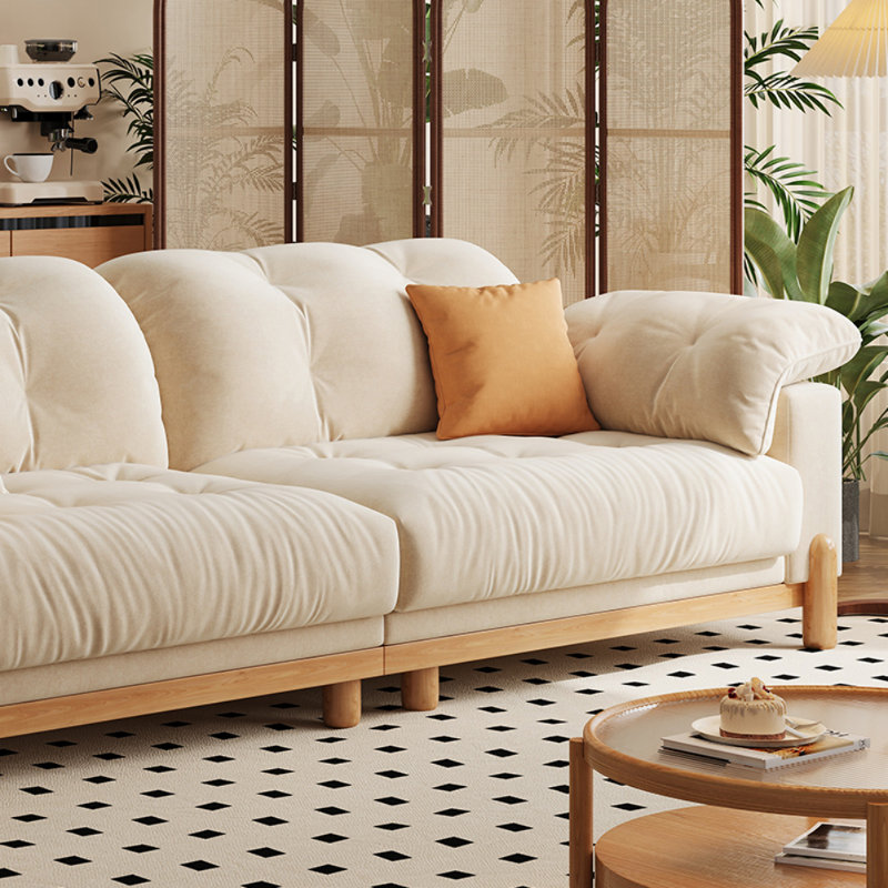 Simple Cream Style Solid Wood Sofa