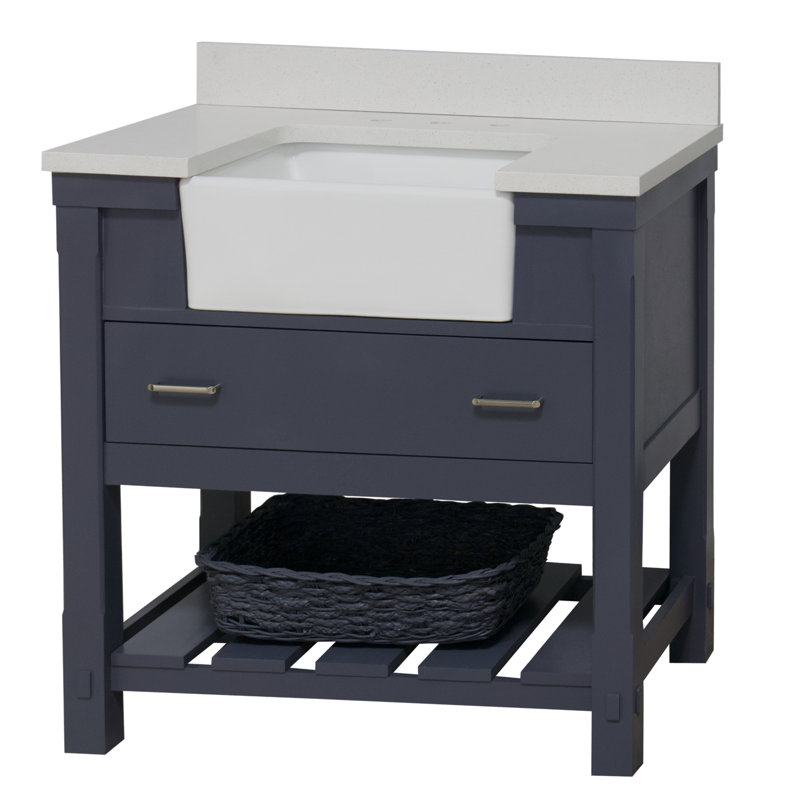 Ensemble de meuble-lavabo simple 36 po Hitton, Gris marine, Quartz