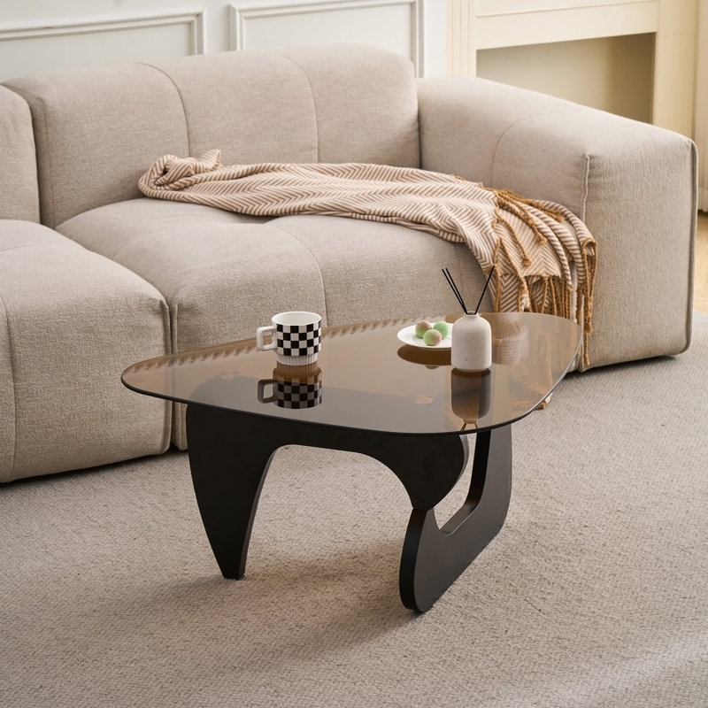 Petite table basse de style campagnard Mid-Century, H 15,74 po x l 35,82 po x P 25,59 po, Brun transparent / noir