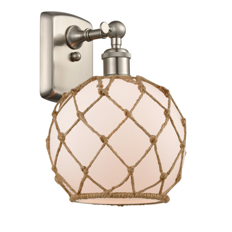 Applique murale articulée à 1 lumière Larocque, Ampoule DEL 6 watts Vinage, Nickel satiné brossé, Blanc avec corde brune