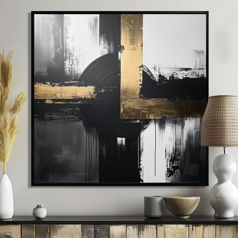Scher - Art mural abstrait, Impression encadrée flottante, Noir, noir, noir, noir, H 16 po x l 16 po