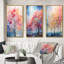 «Pink and Blue Trees Field Pointillism III», 3 pièces sur toile-853095364-853095417