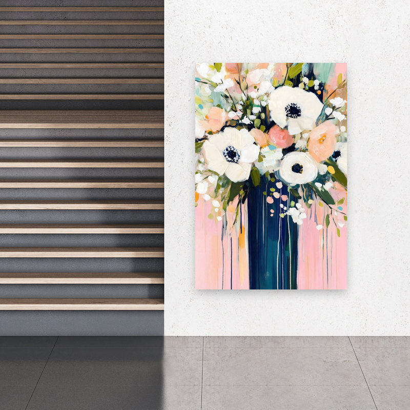 Art moderne contemporain sur fond rose, H 60 po x l 40 po