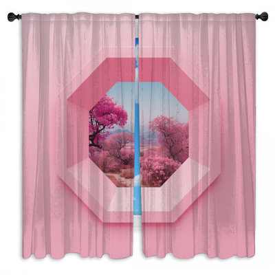 Rideaux de fenêtre à motif floral rose transparent et obscurcissant - 2 panneaux