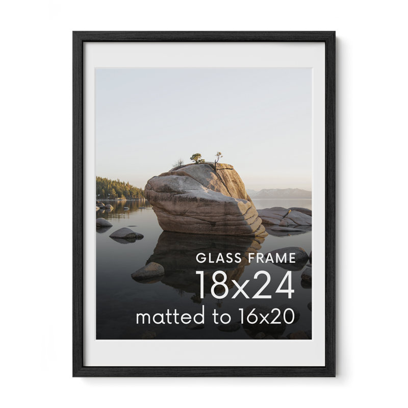 Solid Wood Picture Frame with Glass, Black, 18" W x 24" H