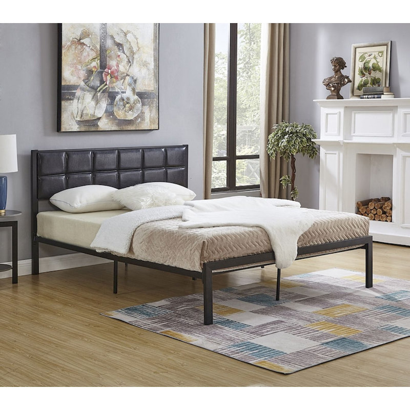 Upholstered Metal Standard Bed, Black, Full / Double