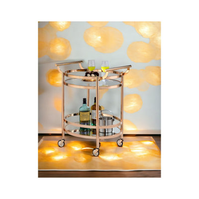 Serving Cart with Clear Glass and Rose Gold Finish