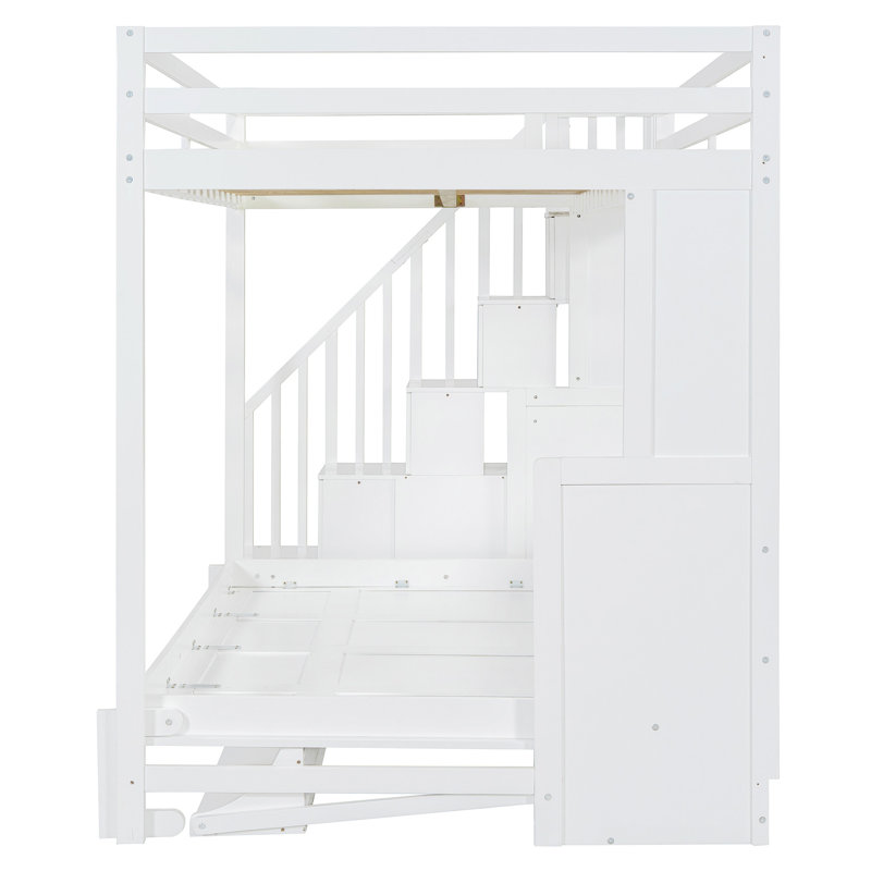 Lit blanc avec pliage hydraulique sans effort et praticité du bureau - Lit superposé et bureau surélevé surdimensionné, polyvalent pour économiser de l'espace
