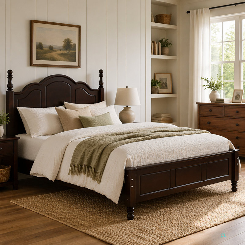 Wood Platform Bed Frame,Retro Style Platform Bed With Wooden Slat Support, Queen, Walnut