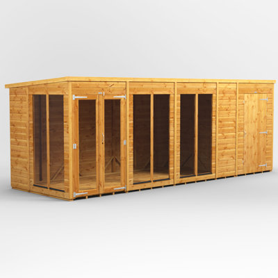 Powersheds 18 x 6ft Timber Tongue & Groove Pent Summerhouse Combi (includes 4ft Side Store)