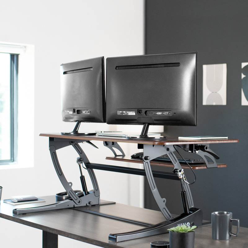 Convertisseur de bureau debout 42 "DESK-V000VL Series, Noyer foncé/noir