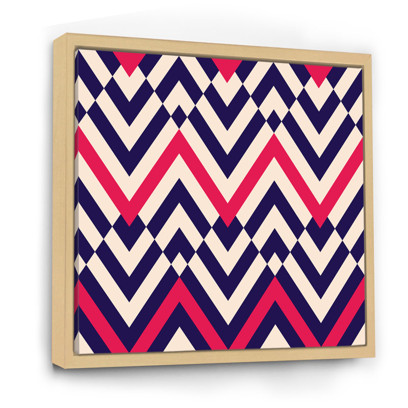 Chevron rouge, blanc et noir II - reproduction d'art sur toile à motifs, H 16 po x l 16 po x P 1 po, Cadre flottant en érable