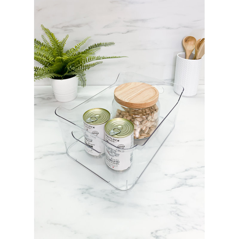 Grand bac de rangement empilable rectangulaire pour réfrigérateur, cuisine et garde-manger avec poignée