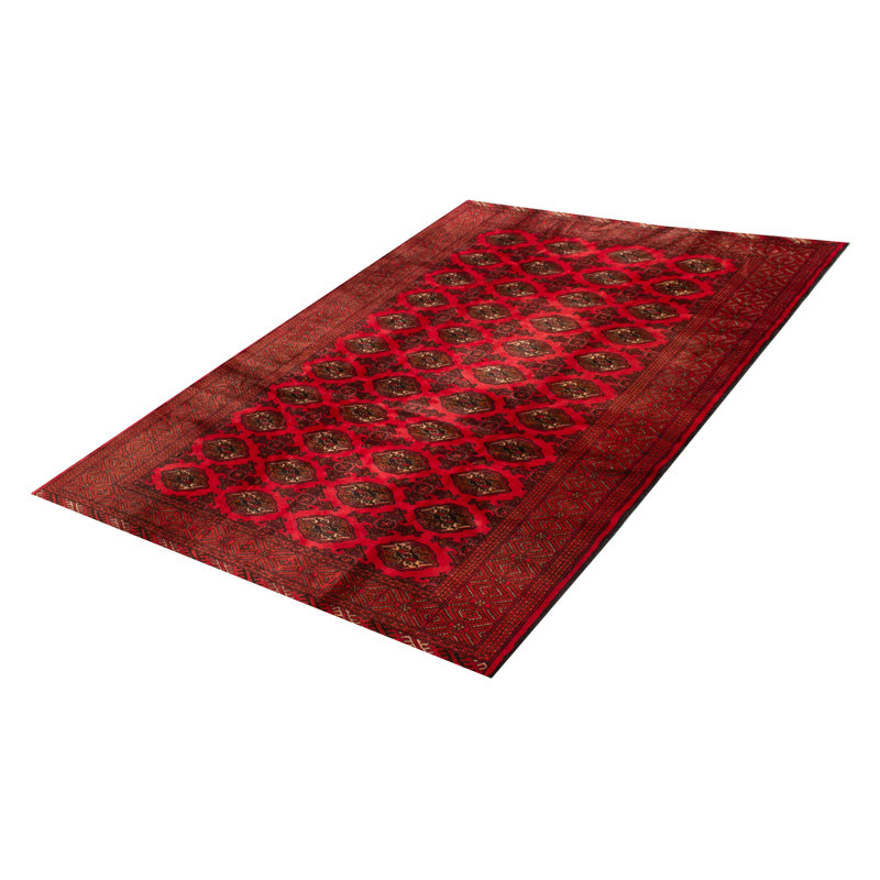 Tapis rouge en laine noué à la main de conception unique 6 pi 5 po x 9 pi 0 po Teimani