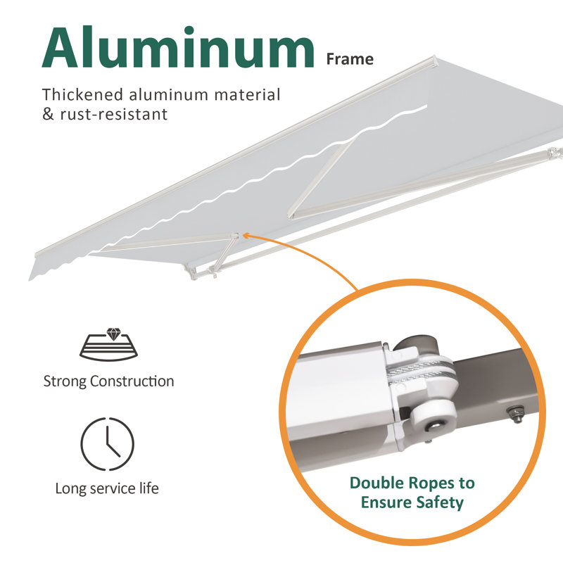Manual Retraction Slope Patio Awning, Gray, Solid Color, 9.5" H x 138" W x 114" D