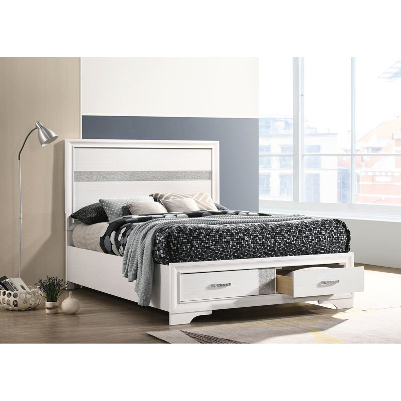 Full White Panel Bed With Drawer Storage, Brightens Bedroom Atmosphere, Classic Structure, Comfortable Grip Handles, Made Of And Paper Laminate, 51.09In High Any Space, Design, Pull Asian Hardwood