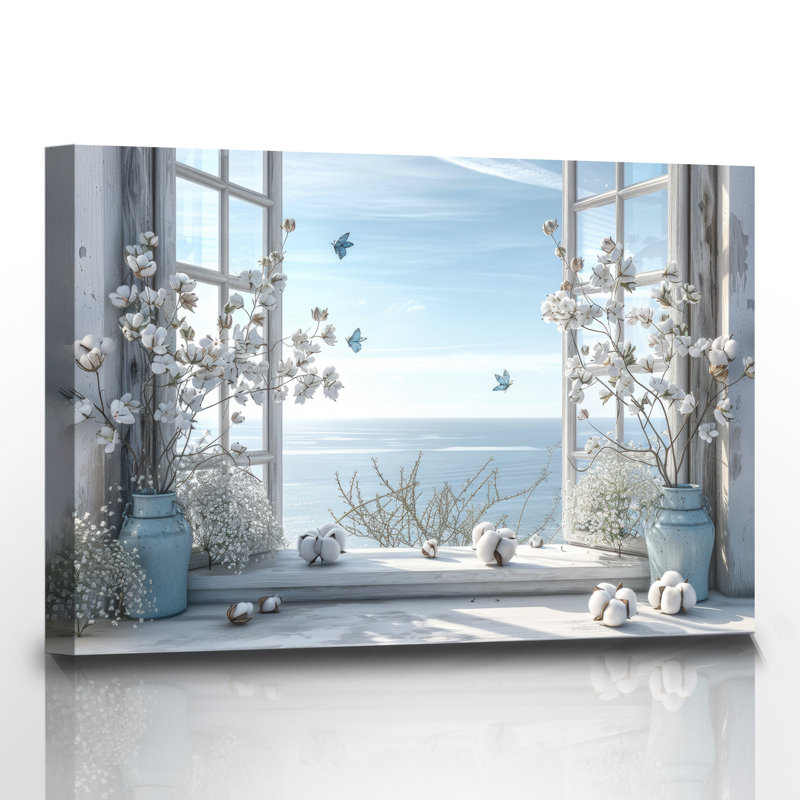 Fleur rustique, art mural pour salon, fenêtre, paysage marin, paysage marin, peinture, impressions sur toile