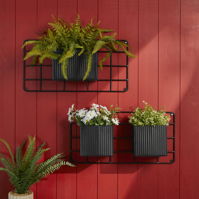20"L Black Metal Vertical Wall Planters, Planter Stands (KD)