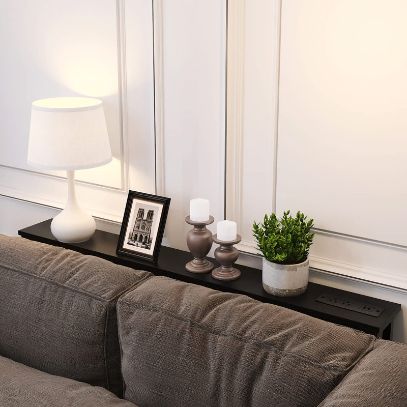Sofa Table with Outlet and USB Port, 49" Console Behind Couch Table with Steel Frame,, Black
